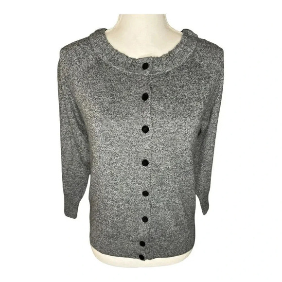 LOFT Women’s Small Gray 3/4 Sleeve Pleated Scoop Neck Velvet Button Cardigan - Picture 1 of 7